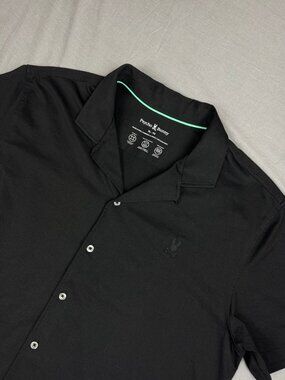 Psycho Bunny Mens XL Bryan Camp Collar Short Sleeve Shirt Black Stretch Wicking